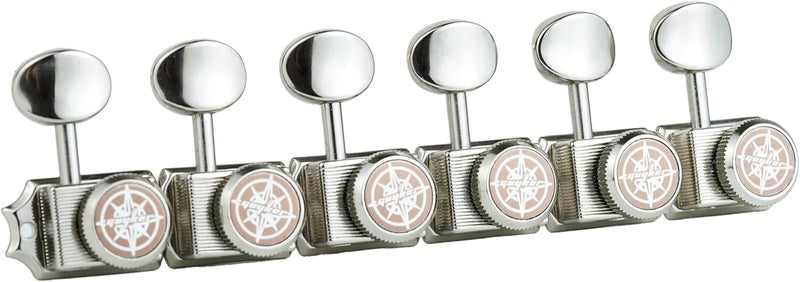 guyker 6-in-line Vintage Guitar Lock String Tuners – Locking Tuning Key Pegs Machine Heads Replacement Parts for ST TL Style Electric Guitars Gear Ratio 1:15 – nickel - Image 4